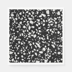 Abstract Terrazzo Mosaic Black en White Pattern Servet