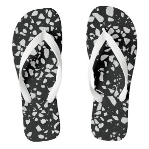 Abstract Terrazzo Mosaic Black en White Pattern Teenslippers