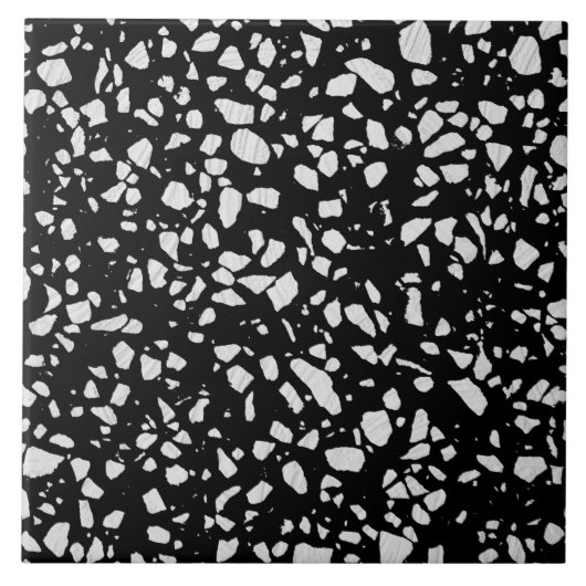 Abstract Terrazzo Mosaic Black en White Pattern Tegeltje (Voorkant)