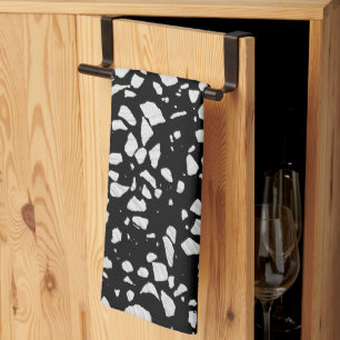 Abstract Terrazzo Mosaic Black en White Pattern Theedoek