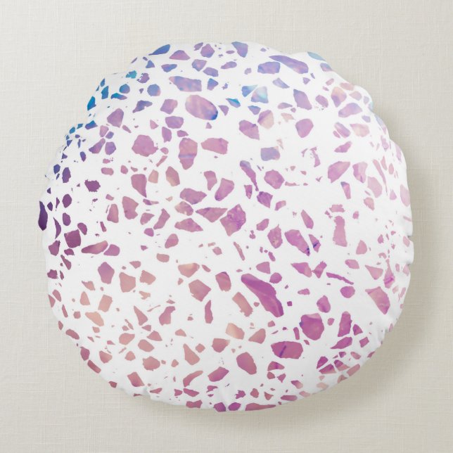 Abstract Terrazzo Mosaic Pink & Blue Pattern Rond Kussen (Voorkant)