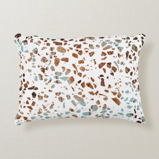 Abstract Terrazzo Mosaic Rust Brown & Blue Pattern Accent Kussen (Voorkant)