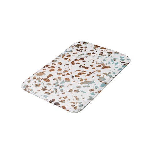 Abstract Terrazzo Mosaic Rust Brown & Blue Pattern Badmat (Gekanteld)