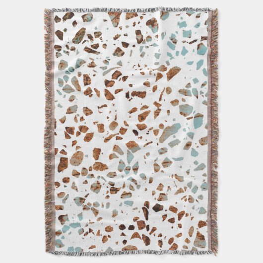 Abstract Terrazzo Mosaic Rust Brown & Blue Pattern Deken (Voorkant Verticaal)