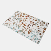 Abstract Terrazzo Mosaic Rust Brown & Blue Pattern Deurmat (Schuin)