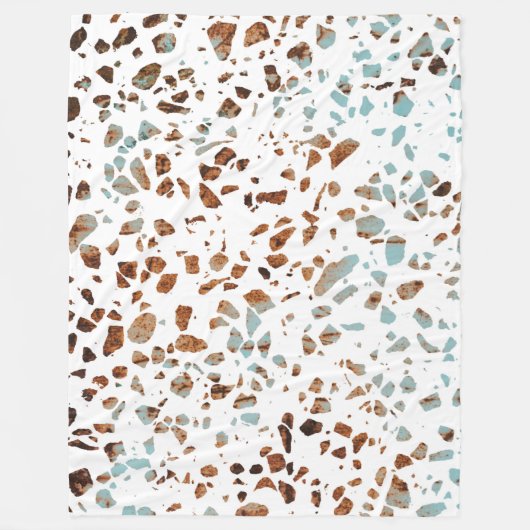Abstract Terrazzo Mosaic Rust Brown & Blue Pattern Fleece Deken (Voorkant)