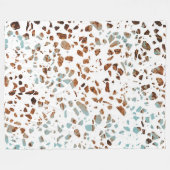Abstract Terrazzo Mosaic Rust Brown & Blue Pattern Fleece Deken (Voorkant (Horizontaal))