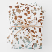 Abstract Terrazzo Mosaic Rust Brown & Blue Pattern Inpakpapier Vel (In situ)