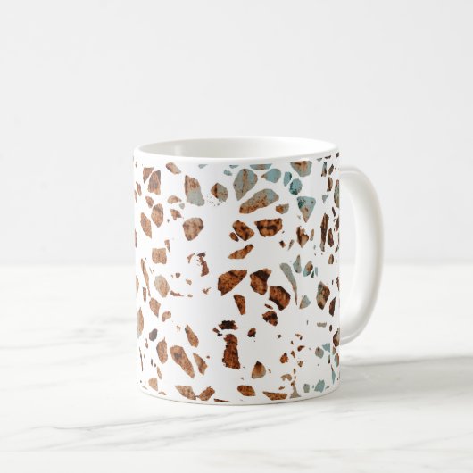 Abstract Terrazzo Mosaic Rust Brown & Blue Pattern Koffiemok (Voorkant rechts)
