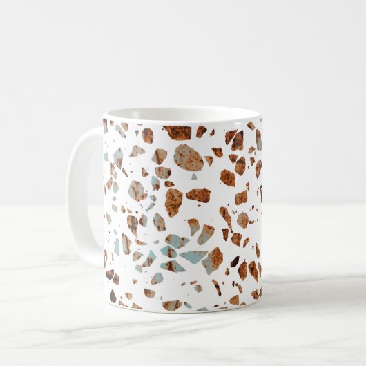 Abstract Terrazzo Mosaic Rust Brown & Blue Pattern Koffiemok (Voorkant links)