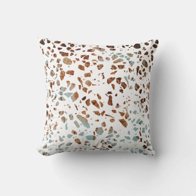 Abstract Terrazzo Mosaic Rust Brown & Blue Pattern Kussen (Voorkant)