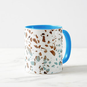 Abstract Terrazzo Mosaic Rust Brown & Blue Pattern Mok