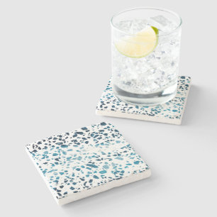 Abstract Terrazzo Mozaïek Navy & Lichtblauw Patroo Stenen Onderzetter