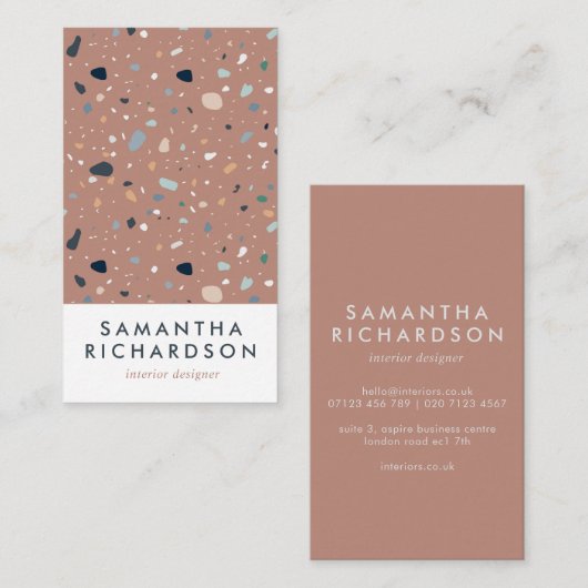 Abstract Terrazzo Pattern Terracotta & Blue Visitekaartje (Voorkant / Achterkant)