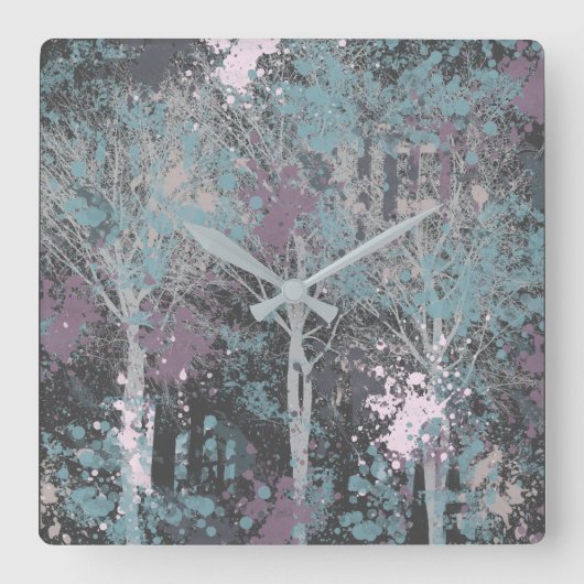 Abstract Three Trees Acrylic Wall Clock Vierkante Klok (Voorkant)