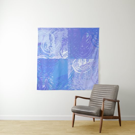 Abstract Tossed Turquoise en Paars Wandkleed (In situ)