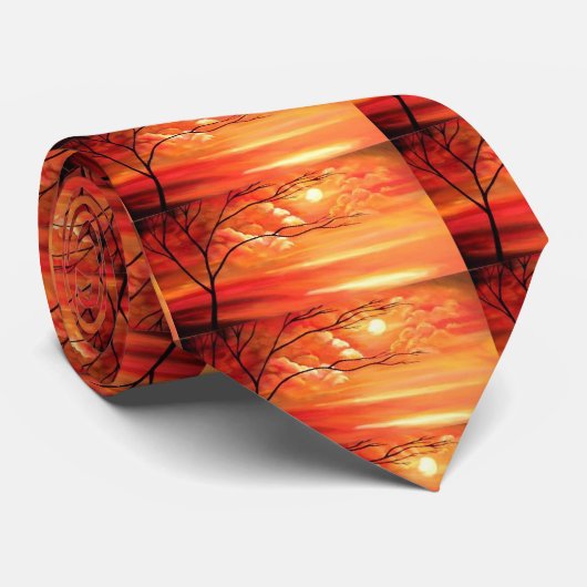 Abstract Tree & Red Sunset Stropdas (Opgerold)