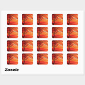 Abstract Tree & Red Sunset Vierkante Sticker (Vel)