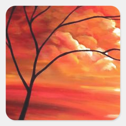 Abstract Tree & Red Sunset Vierkante Sticker (Voorkant)