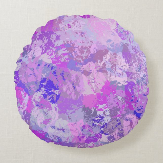 Abstract Trendy Camo Pink Paars Blue Rond Kussen (Voorkant)