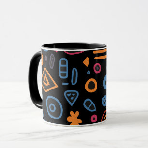 Abstract Tribal Doodle Neon Geometrisch Zwart Mok