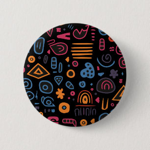 Abstract Tribal Doodle Neon Geometrisch Zwart Ronde Button 5,7 Cm