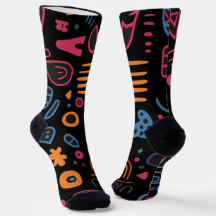 Abstract Tribal Doodle Neon Geometrisch Zwart Sokken