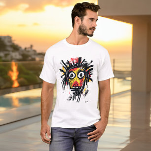 Abstract tribal gezicht - vet rood geel zwart urba t-shirt