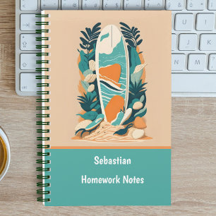 Abstract Tropisch Strand Surfplank Retro School Notitieboek