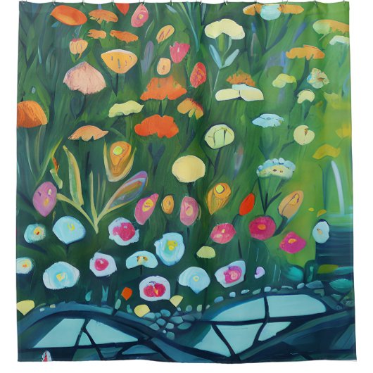 Abstract tuinschilderwerk douchegordijn (Voorkant)