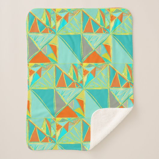 Abstract Turquoise Oranje Yellow Triangle Patroon Sherpa Deken (Voorkant)