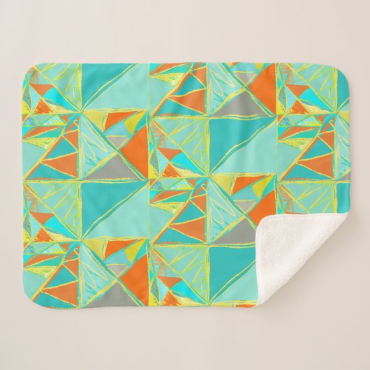 Abstract Turquoise Oranje Yellow Triangle Patroon Sherpa Deken (Voorkant (horizontaal))