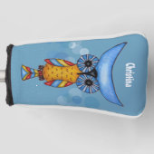 Abstract Uil Blauw Hoofd Geel Lichaam Cirkels Dash Golfheadcover (Voorkant)