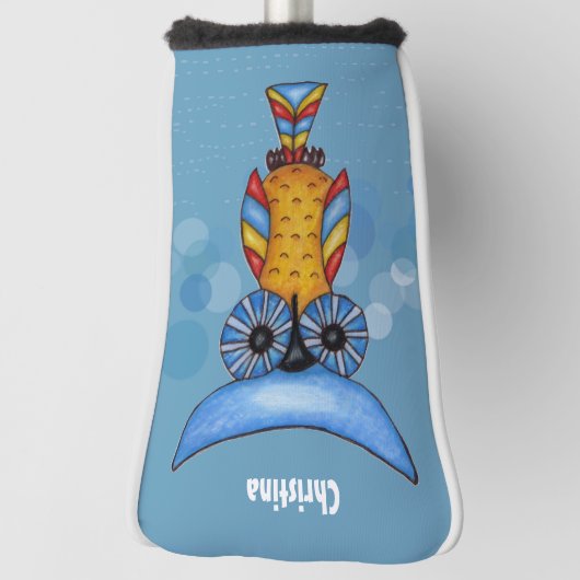 Abstract Uil Blauw Hoofd Geel Lichaam Cirkels Dash Golfheadcover (Draai 90)