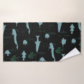 Abstract underwater pattern with fishes and seawee (Serviette de bain)