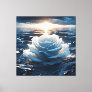 Abstract van Ocean Blue en White Rose Canvas Art