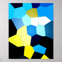 Abstract veelhoekig patroon in blauw en geel