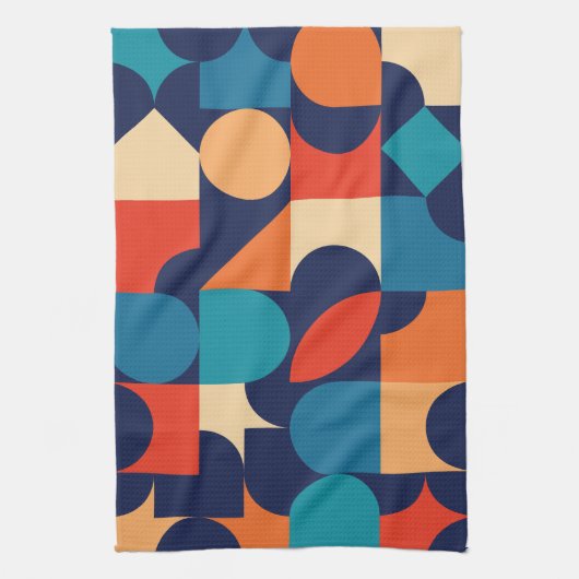 Abstract veelkleurig geometrisch vormenpatroon theedoek (Verticaal)