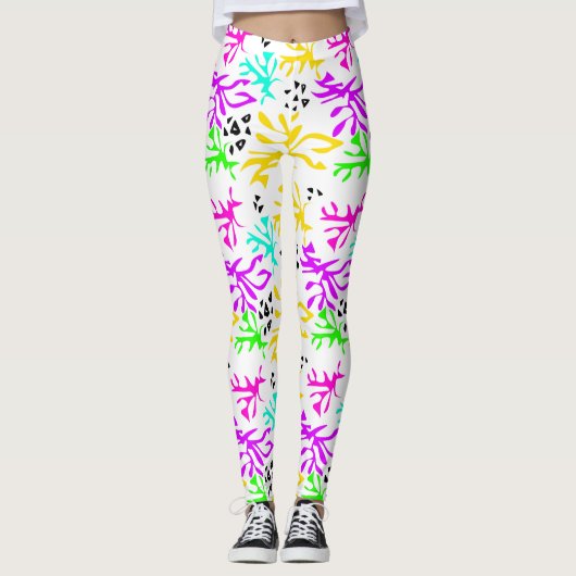 Abstract veelkleurig neonpatroon leggings (Voorkant)