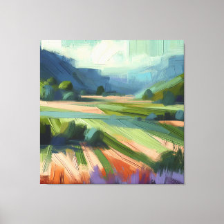 Abstract Veld met Groene Lucht, Roze Tinten Canvas Afdruk