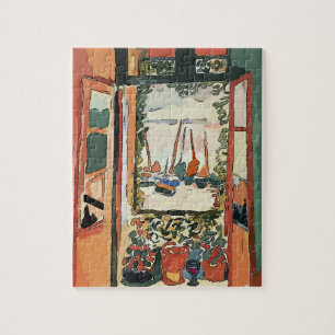 Abstract venster en wijnglas legpuzzel