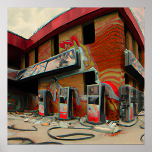 Abstract verlaten tankstation AI Art Poster