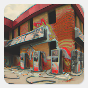 Abstract verlaten tankstation AI Art Vierkante Sticker