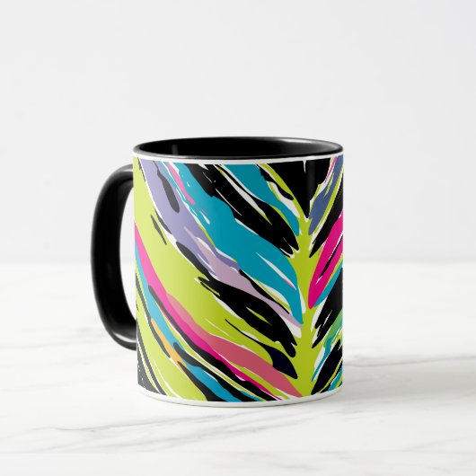 Abstract vibrant multicolor tropisch leder mok (Voorkant links)