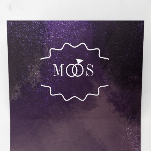 Abstract Violet Zwart Glam Brush Strokes Bruiloft Drieluik Uitnodiging (Binnenzijde eerst)