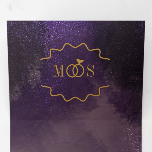 Abstract Violet Zwart Glam Brush Strokes Bruiloft Drieluik Uitnodiging (Binnenzijde eerst)