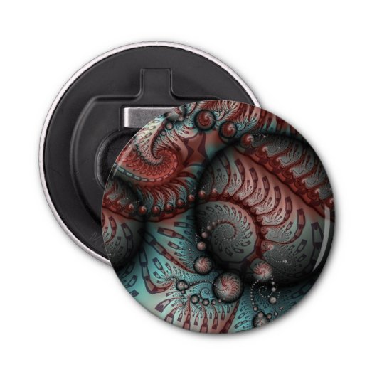 Abstract Vivid Fantasy Fractal Art Brown Blue Button Flesopener (Voorkant)