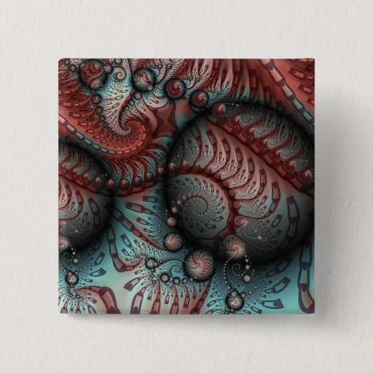 Abstract Vivid Fantasy Fractal Art Brown Blue Vierkante Button 5,1 Cm (Voorkant)