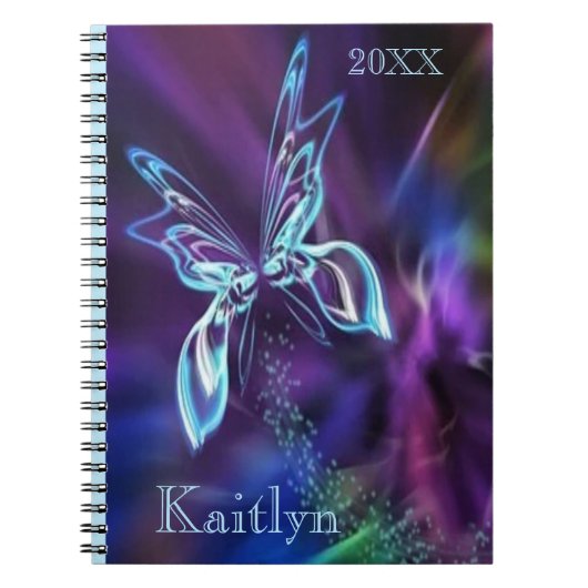Abstract Vlinder Neon Blauw Paarse Kleurrijk Notitieboek (Voorkant)