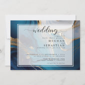 Abstract vloeibaar goud op blauw marmer kaart (Voorkant)